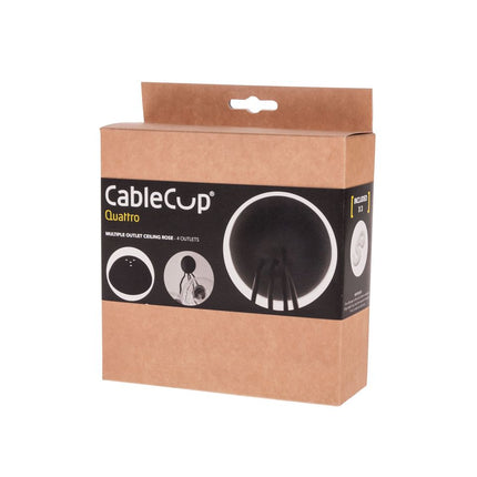 CableCup Quattro' Siliconen plafondkap - 4 snoeren  - Ø158mm | Zwart