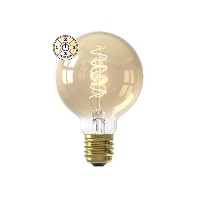 Calex 3-staps Dimbare LED lamp Flex Filament - G80 (Globe) - E27 | Goud