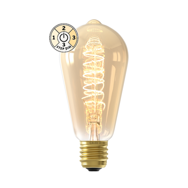 Calex 3-staps Dimbare LED lamp Flex Filament - ST64 - E27 | Goud