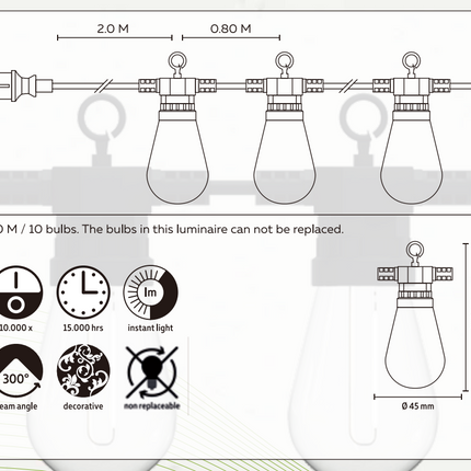 Calex Calex Lichtsnoer voor buiten | 10 meter (10 lampjes)