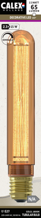 Calex LED lamp Glassfiber Filament - T30x185 Buis - E27 | Goud