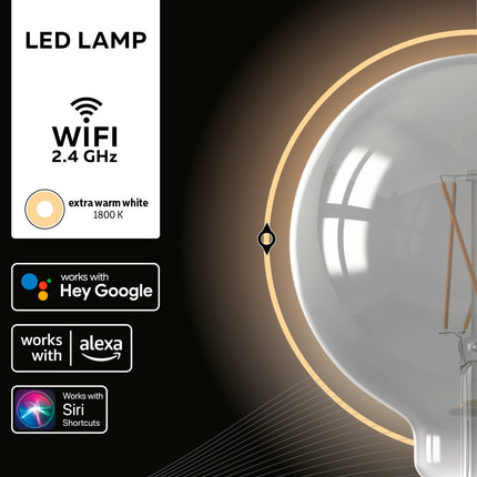 Calex SMART LED lamp - G125 Globe - E27/7W | Smoky Titanium