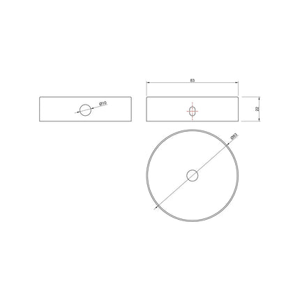 Kynda Light Kit MINI | Metalen plafondkap met 1 centraal gat en 2 zijdelingse gaten | Zwart