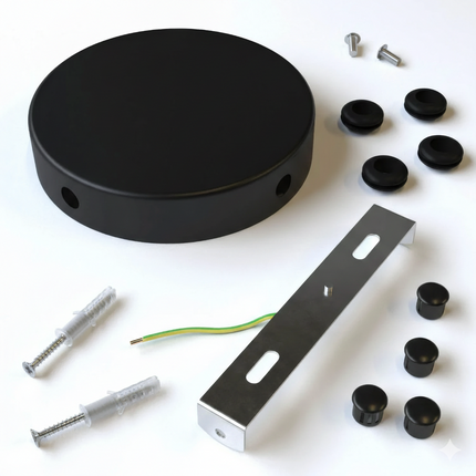 Kynda Light Metalen plafondkap (centraaldoos) met 4 zijgaten (Ø120 mm) | Zwart (mat)