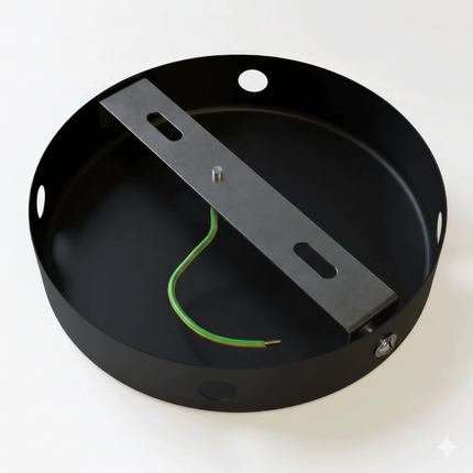 Kynda Light Metalen plafondkap (centraaldoos) met 4 zijgaten (Ø120 mm) | Zwart (mat)