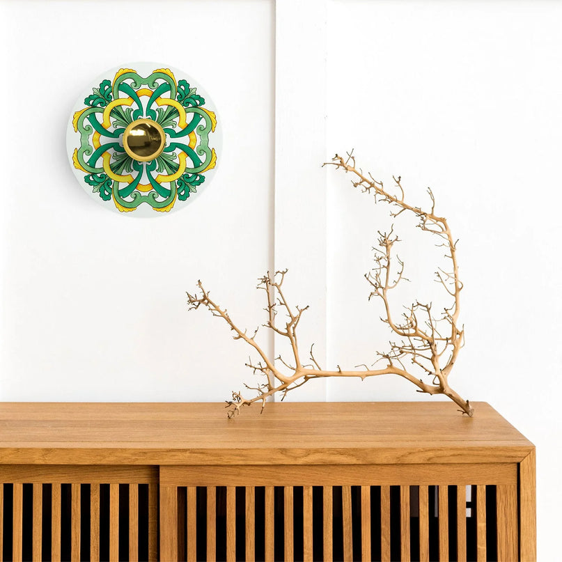 Kynda Light Mini Ellepì 'Maioliche' platte bibond lampenkap - 24 cm | Geel & Groen