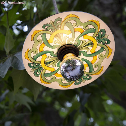 Kynda Light Mini Ellepì 'Maioliche' platte bibond lampenkap - 24 cm | Geel & Groen