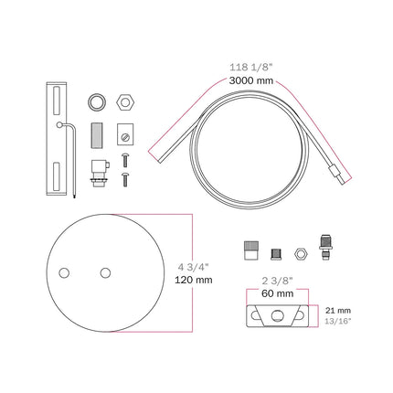 Kynda Light Plafondkap Kit met staalkabel & hoogteversteller - Ø120mm | Wit (mat)