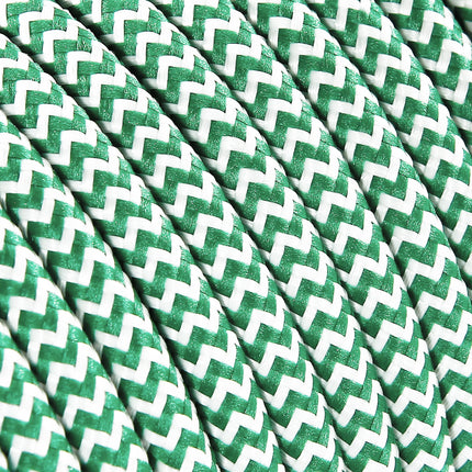 Kynda Light SAMPLE | Strijkijzersnoer Wit & Groen - rond - zigzag patroon