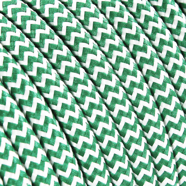 Kynda Light SAMPLE | Strijkijzersnoer Wit & Groen - rond - zigzag patroon