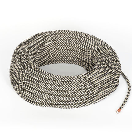 Kynda Light Strijkijzersnoer Zwart & Zand - rond, linnen - kruis patroon
