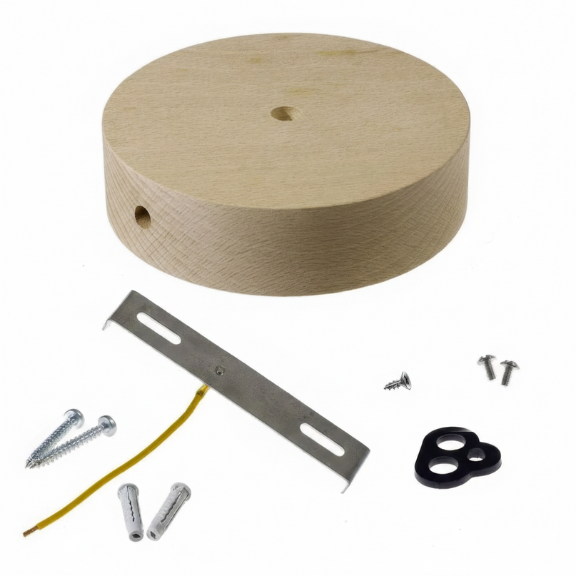Kynda Light TWEEDE KANS | Plafondkap 'Woody' rond hout XL - 1 snoer - Ø120mm